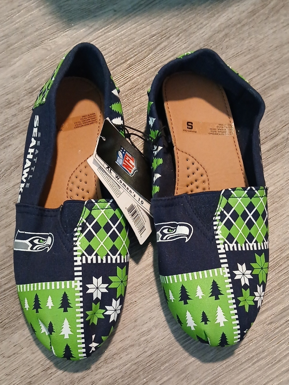 Seattle Seahawks Women's Slip-On Flats in Navy and Lime